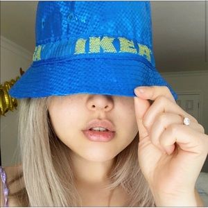 IKEA Limited Edition KNORVA­ Bucket Hat Blue logo yellow waterproof rain cap NEW